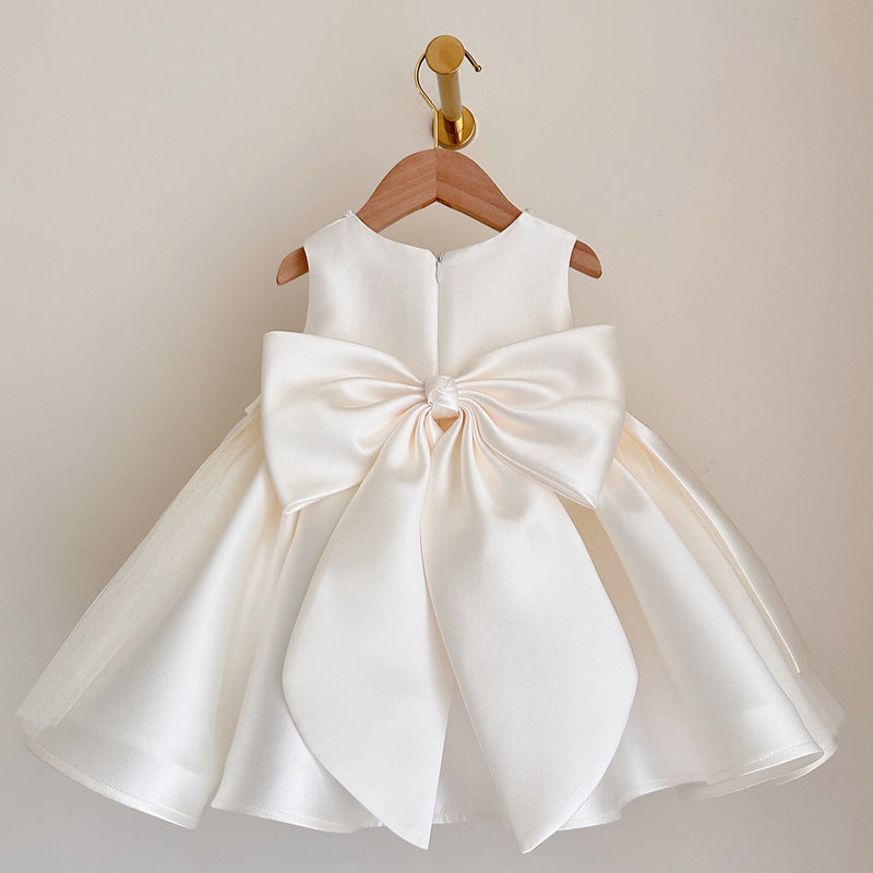 Girls Communion Dress Children's Bow Beaded Dress, Beige / 0-1 Year (80cm) Girls Communion Dress Children's Bow Beaded Dress, Beige / 0-1 Year (80cm)