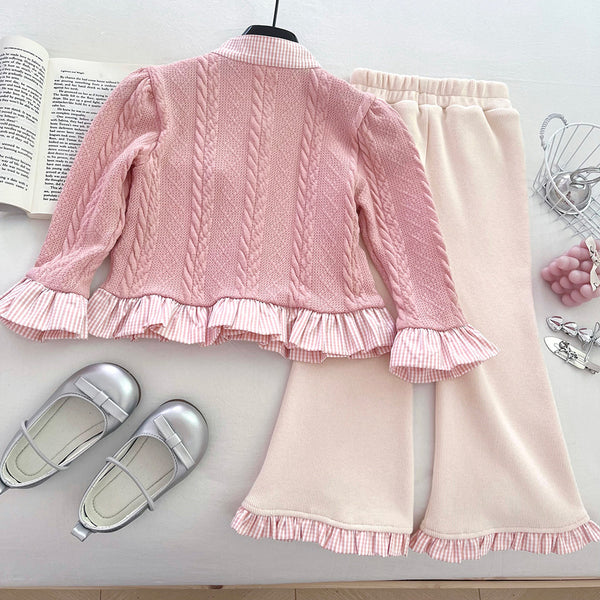 Girls' Knitted Sweater and Flared Trousers Two-piece Suit