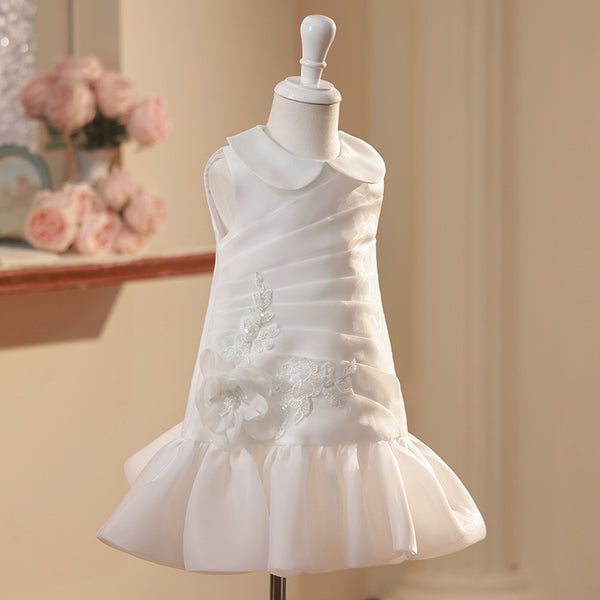 Flower Girl Dress Baby Girl Sleeveless Wedding Party Flower Pattern Zipper Princess Dress