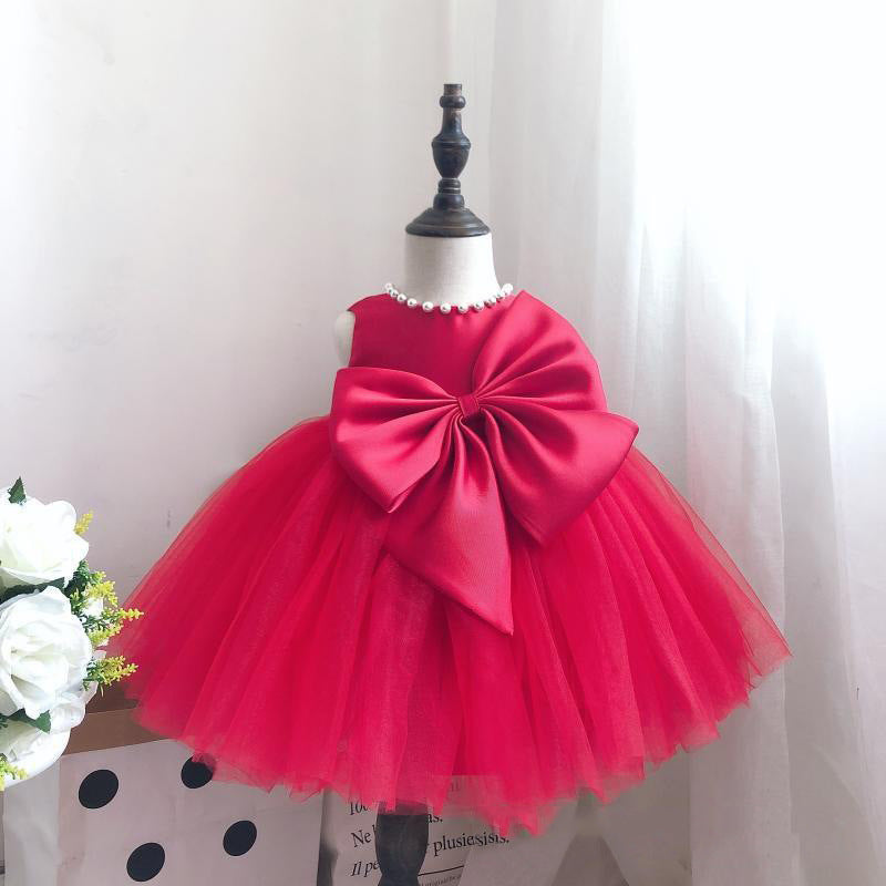 Baby Girl Big Bow Rose Pageant Dress Toddler Christmas  Princess Dress