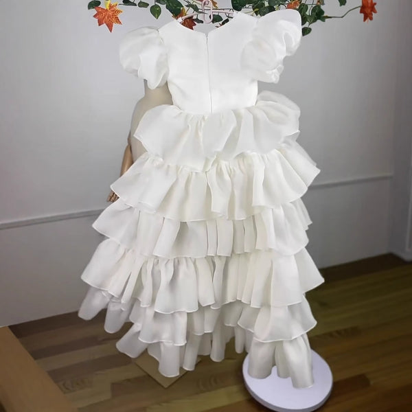 Girls White Birthday Dress Flower Girl Wedding Puff Princess Dress