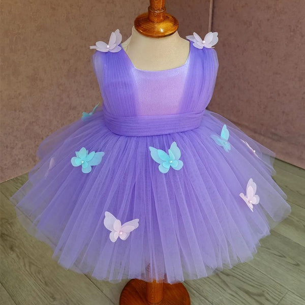 Baby Girl  Fluffy Dress Purple Butterfly Toddler  Birthday Princess Dress
