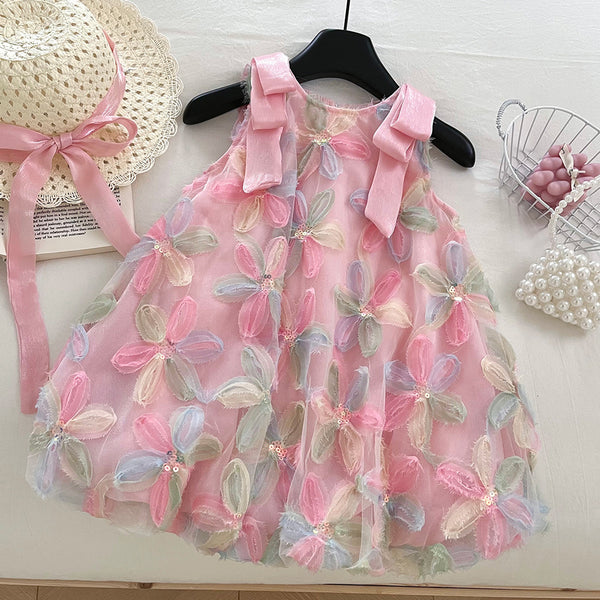 Girls Pink Summer New Vest Princess Dress