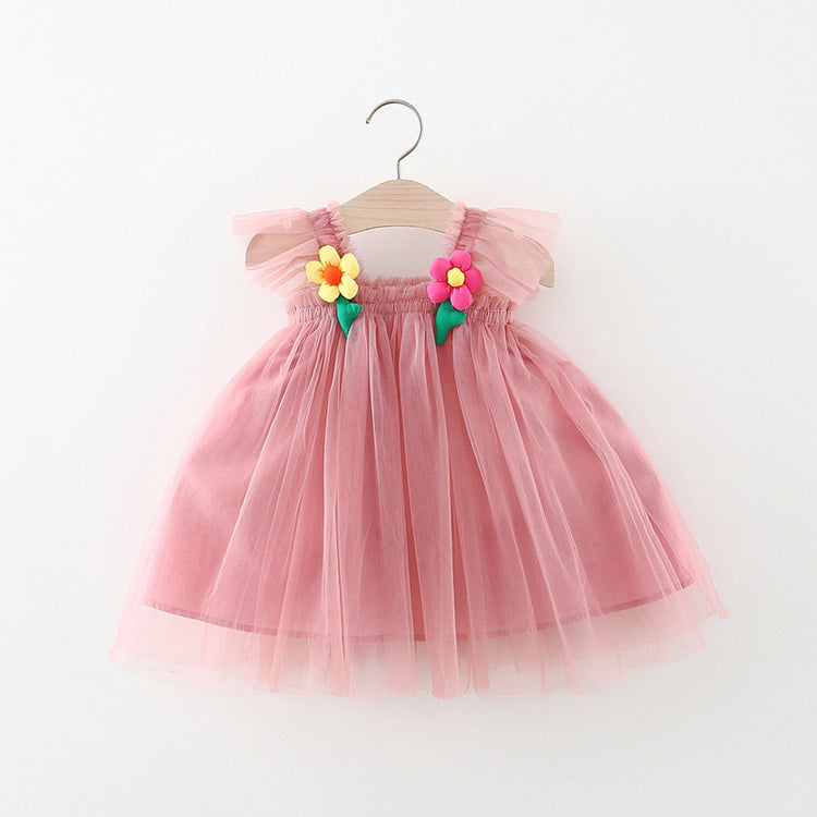 Baby Girl 3D Flower Flying Sleeve Princess Dress