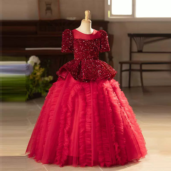 Red Girls Sequined Princess Dress Children's Birthday Dress