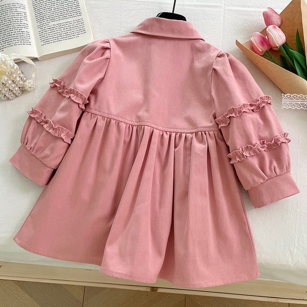 Girls New 3D Flower Long Sleeve Shirt Dress