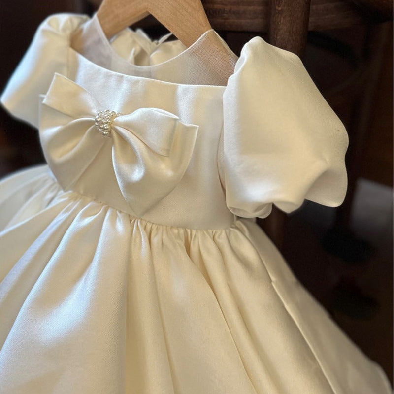 Toddler Communion Dress Satin Bow Princess Dress