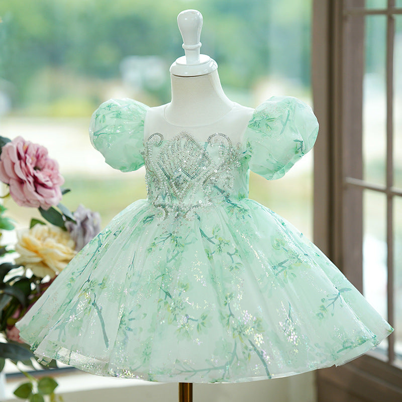 Mint Green Baby Birthday Dress Puff Sleeve Princess Dress – marryshe