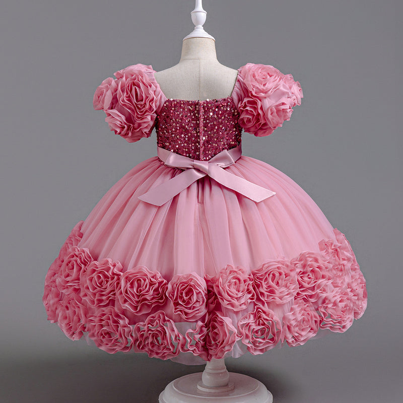 Girls Birthday Dress Girls Sequined Flower Bud Princess Dress
