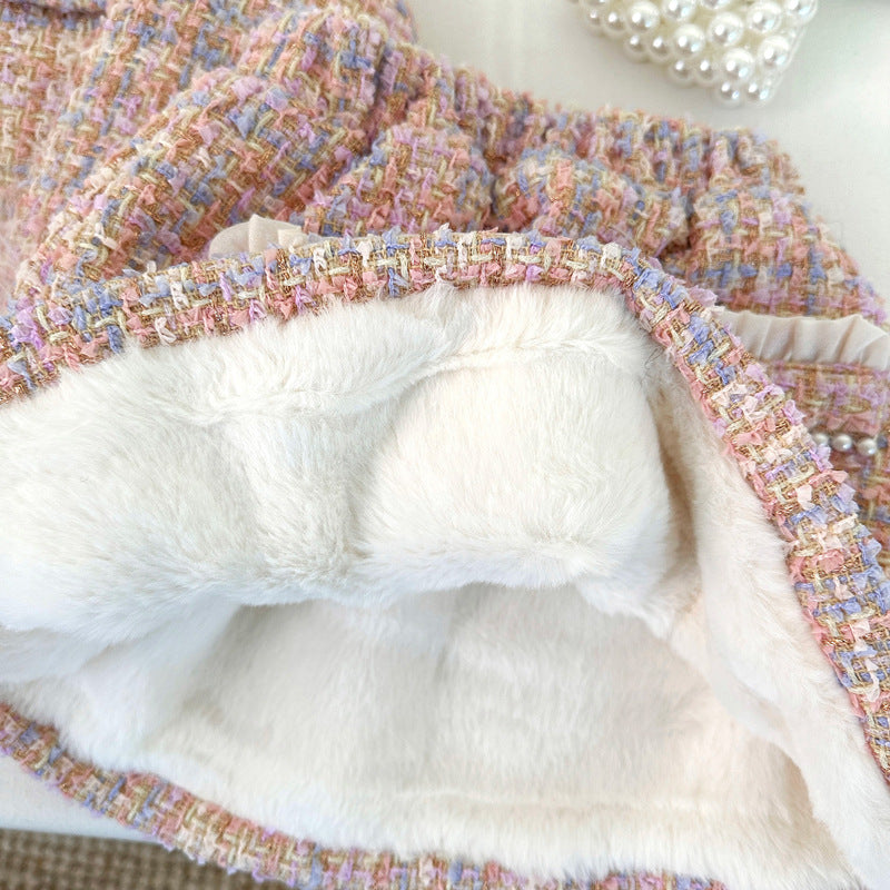 Girls New Winter Warm Coat and Skirt Two-piece Set