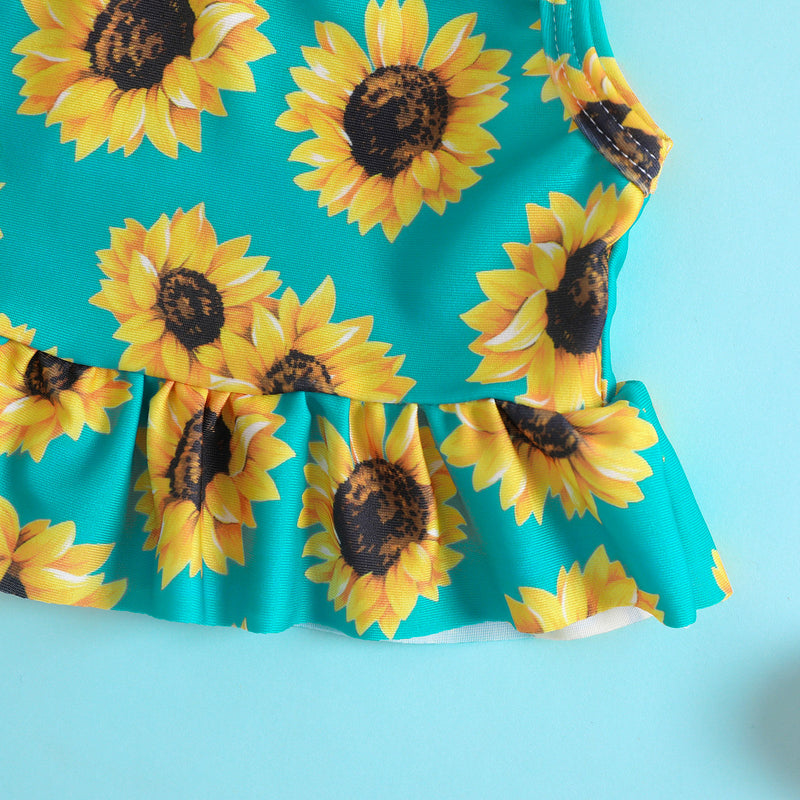 Baby Girls Sunflower Print Ruffled Swimsuit