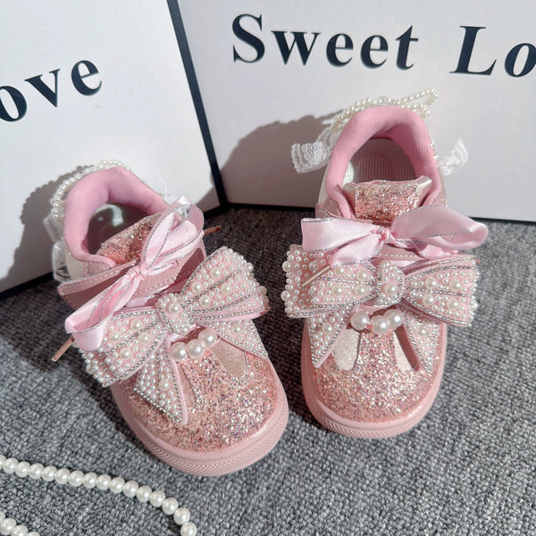 Girls' Pink Bow Breathable Sports Princess Shoes