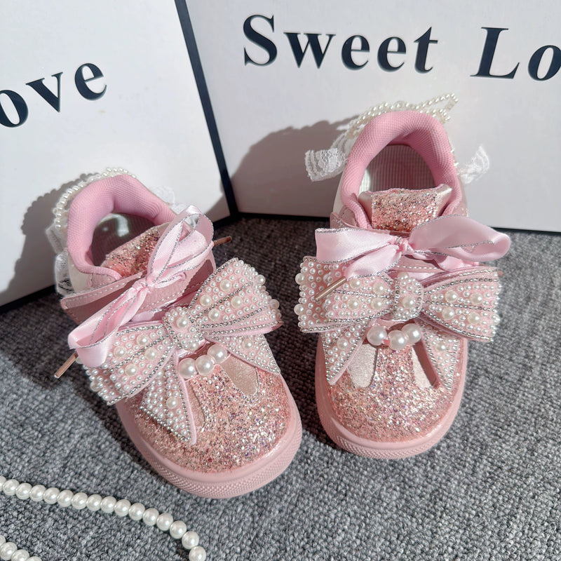 Girls' Pink Bow Breathable Sports Princess Shoes