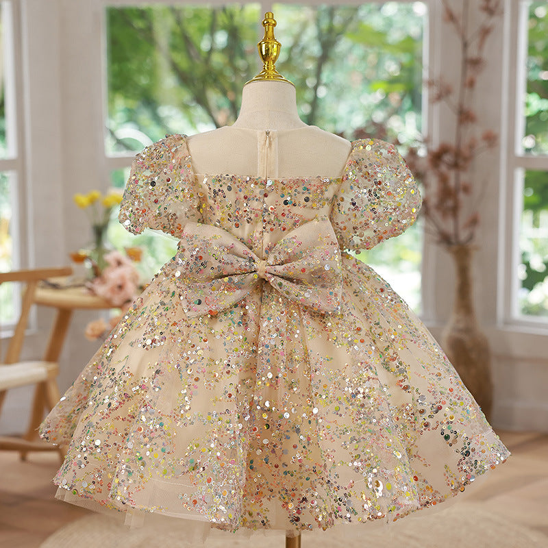 Elegant Baby Girl Sequins Christening  Dress Toddler Birthday Princess Dress