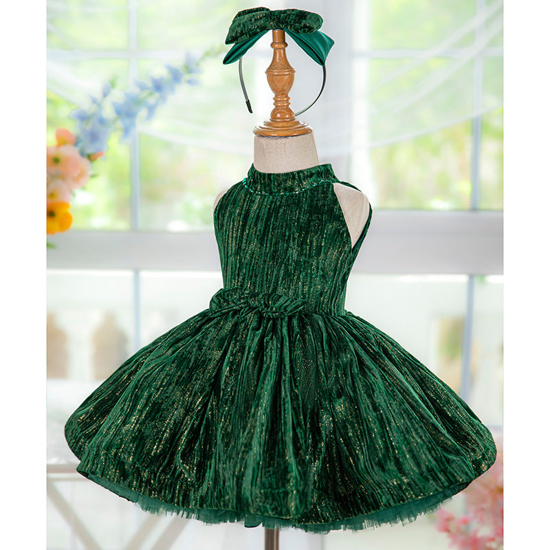 girls green velvet dress Cute Baby Girl Beauty Pageant Dress Toddler Velvet Birthday Party Princess Dress