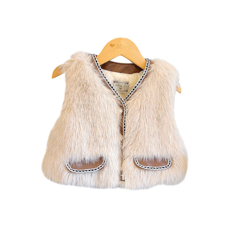 Cute Girls Gray Vertical Pocket Vest
