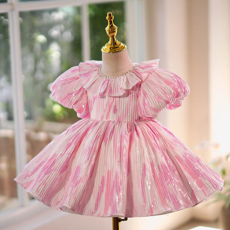 Pink Flower Girl Wedding Dress Girl Birthday Princess Dress