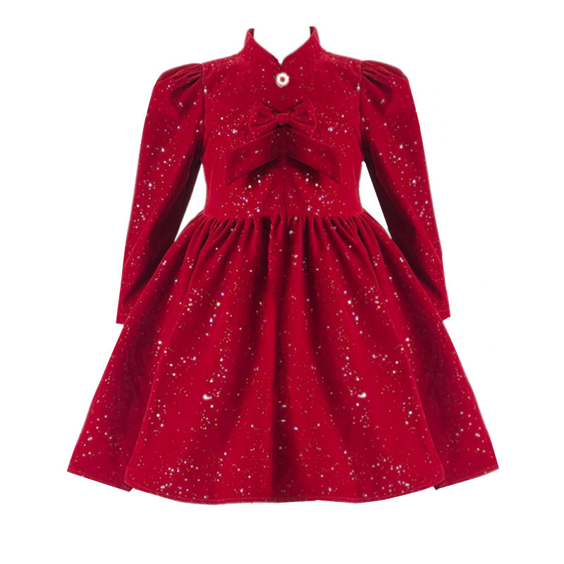 Elegant Baby Girls Burgundy Glitter Bow Princess Dress Toddler Catwalk Performance Dress Elegant Baby Girls Burgundy Glitter Bow Princess Dress Toddler Catwalk Performance Dress