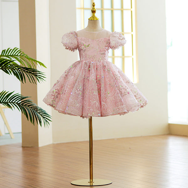 Cute Baby Girls Pink Sequin Princess Dress Toddler Flower Girl Dress