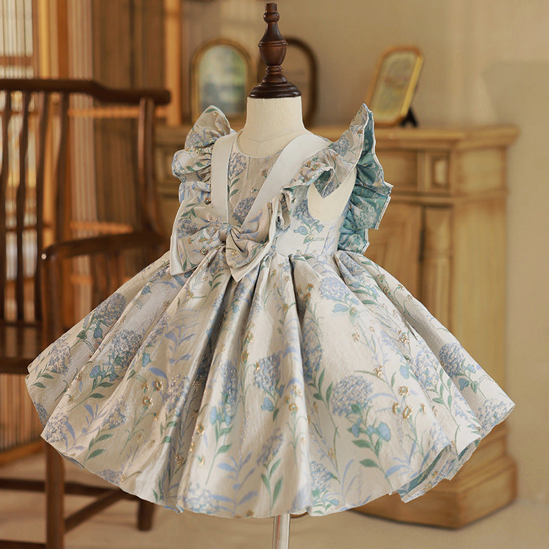 Baby Girl Dress Flower Girl Communion Party Wedding Formal Bowknot Fluffy Princess Dress