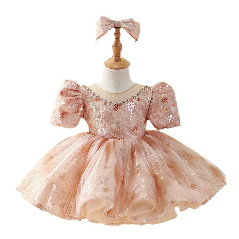 Cute Baby Girls Butterfly Sleeve Floral Puff Princess Dress Toddler Prom Dress