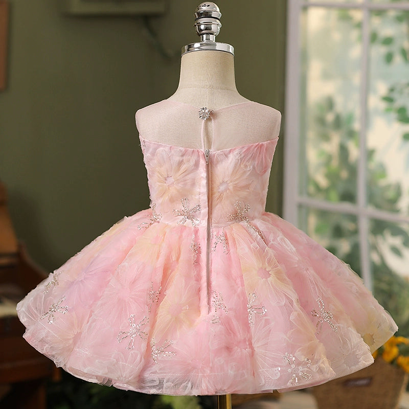 Elegant Baby Flower Sequin Dress Toddler Tube Top Puffy Birthday Dresses