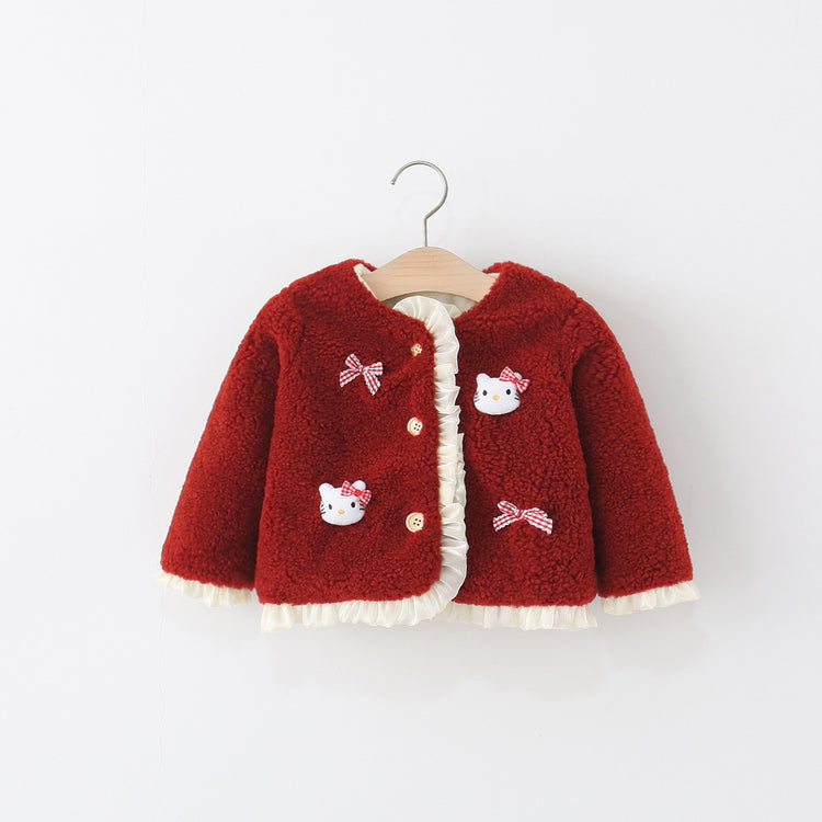 Girls' Winter Cartoon Lace Warm Coat