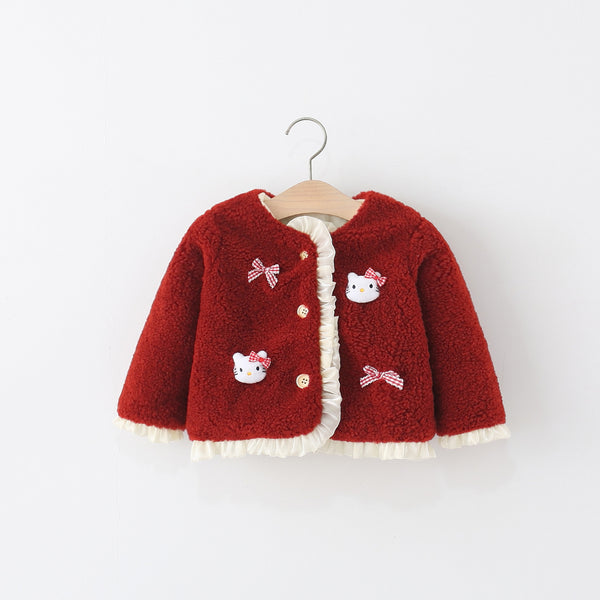 Girls' Winter Cartoon Lace Warm Coat