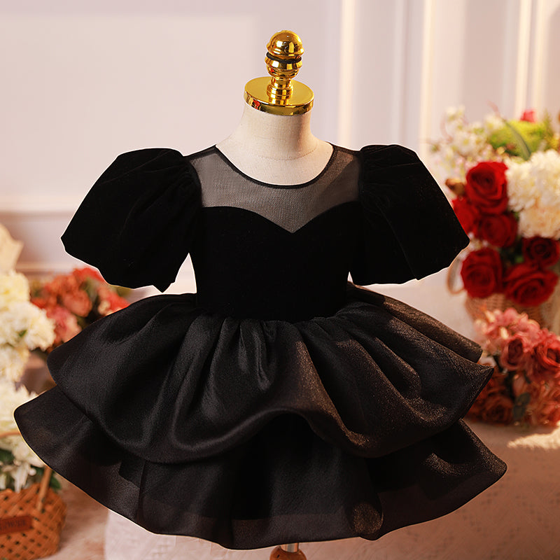 Little Girls Dress Toddler Pageant Black Formal Flower Puff Sleeves Princess Dress, Black / 4-5 Years (120cm) Little Girls Dress Toddler Pageant Black Formal Flower Puff Sleeves Princess Dress, Black / 4-5 Years (120cm)