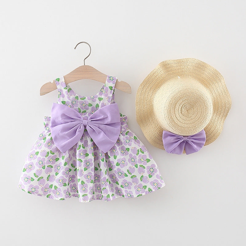 Cute Baby Girl Printed Bow Dress