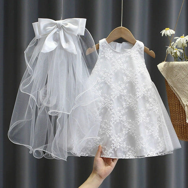 Cute Toddler White Dress  Baby Girls Birthday Party Princess Dress