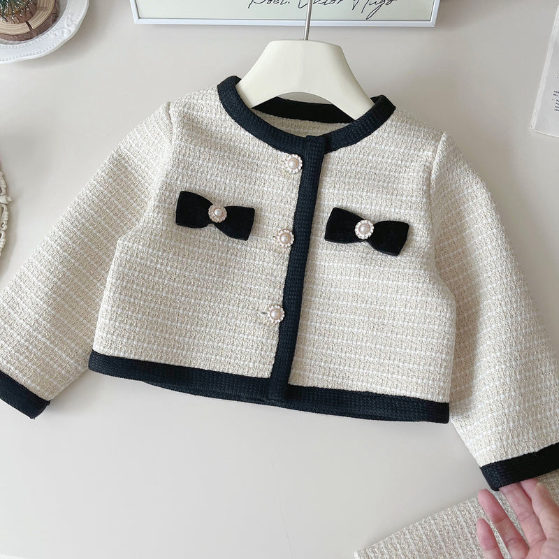 Girls' Autumn New Apricot Jacket and Skirt Two-piece Set