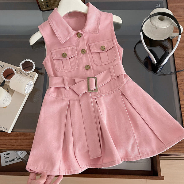 Girls Summer Sleeveless Vest Soft Denim Princess Dress