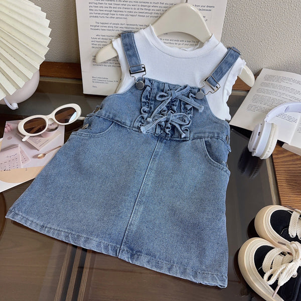 Girls New Summer Denim Sleeveless Overalls Skirt