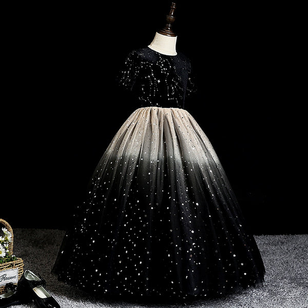 Elegant Baby Girl Black and White Gradient Sequin Evening Dress Toddler Ball Princess Dress