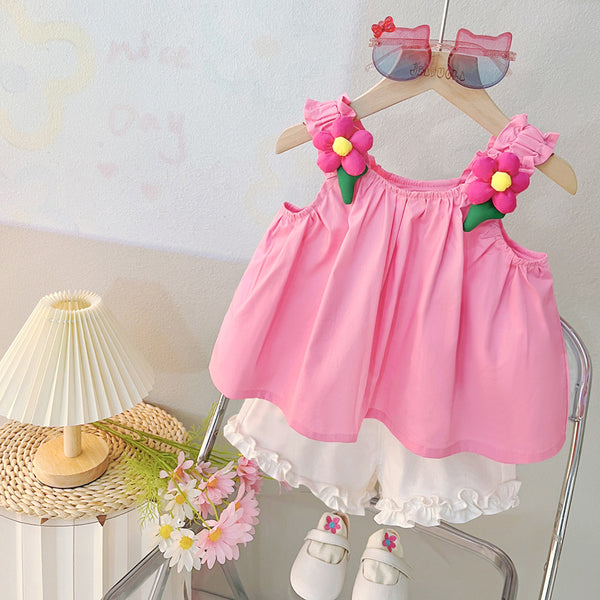 Summer Baby Thin Suspender Shorts Two Piece Set