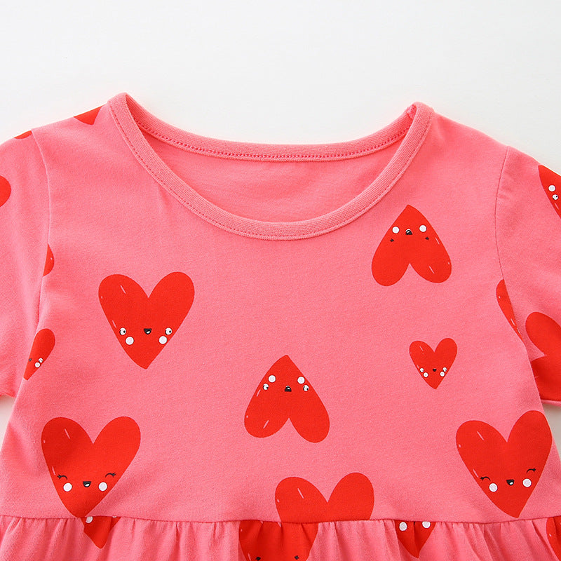 Girls Summer New Love Print Princess Dress