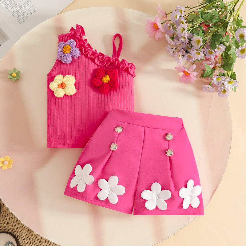 cute female dress set Girls Floral Vacation Outfit Girls Birthday Outfit Two-piece burgundy Quinceanera Dresses Stunning Dark Blue Tulle Kids Sundress Size:3-5 YRS