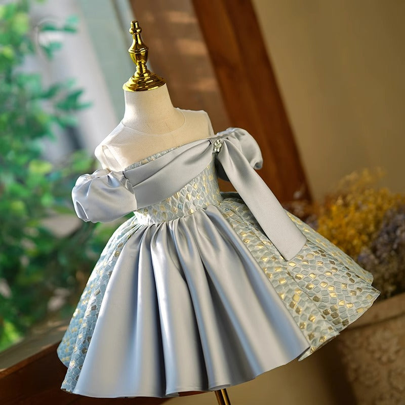 princess dress cut out Flower Girl Dress Little Girl Shoulder Cutout Dress Pageant Wedding Princess Dress, Blue / 2-3 Years (100cm)