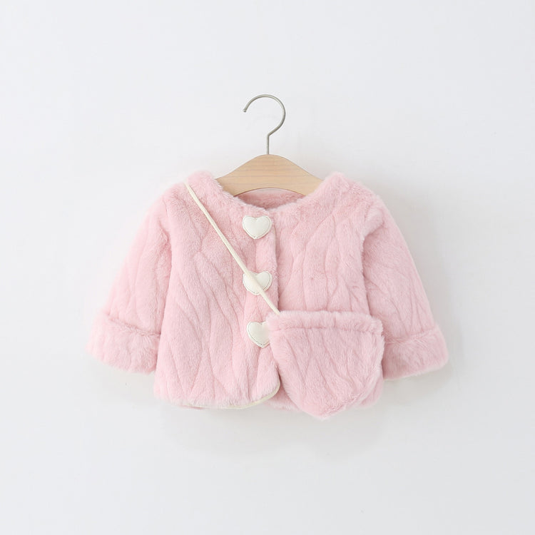 Girls' Winter Round Neck Warm Heart-shaped Coat
