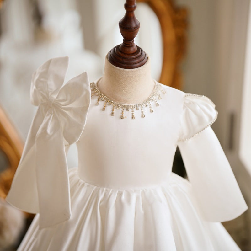 Girls White Birthday Dress Flower Girl Wedding Puff Princess Dress