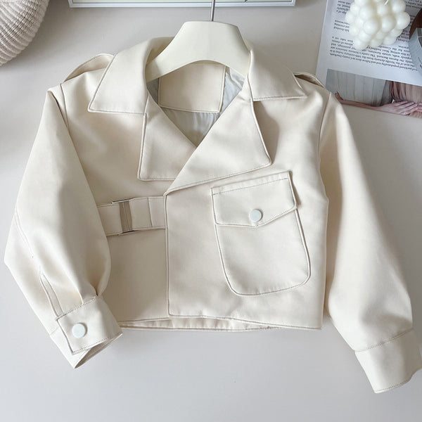 Girls' Autumn Loose Short PU Leather Jacket