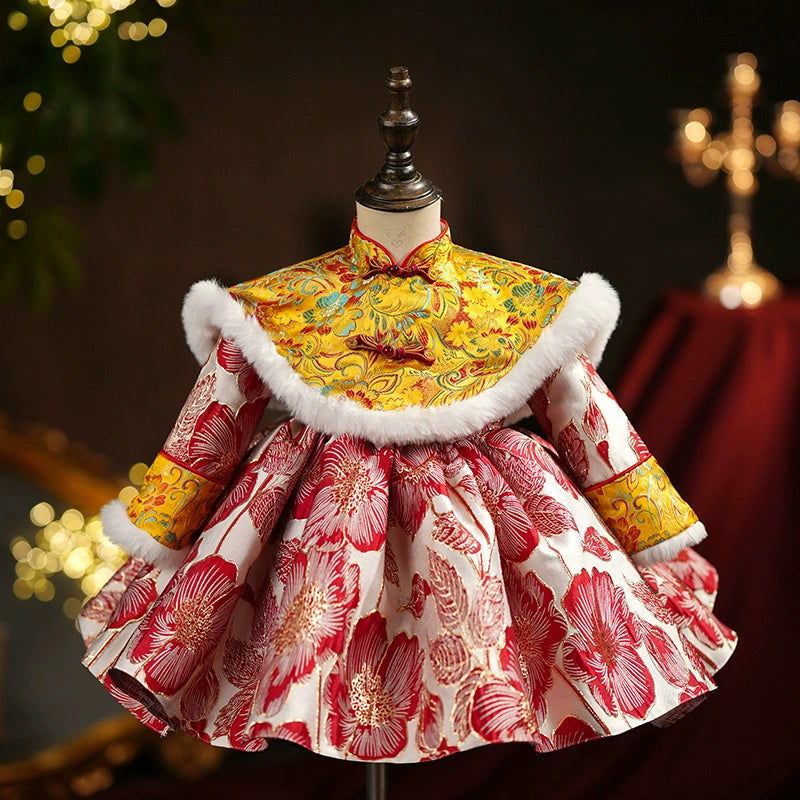 Winter Baby Girl Christmas Dress Toddler Pageant Birthday Party Princess Dress, Red / 1-2 Years (90cm)