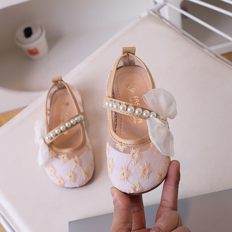 Bow Pearl Mesh Flower Princess Shoes