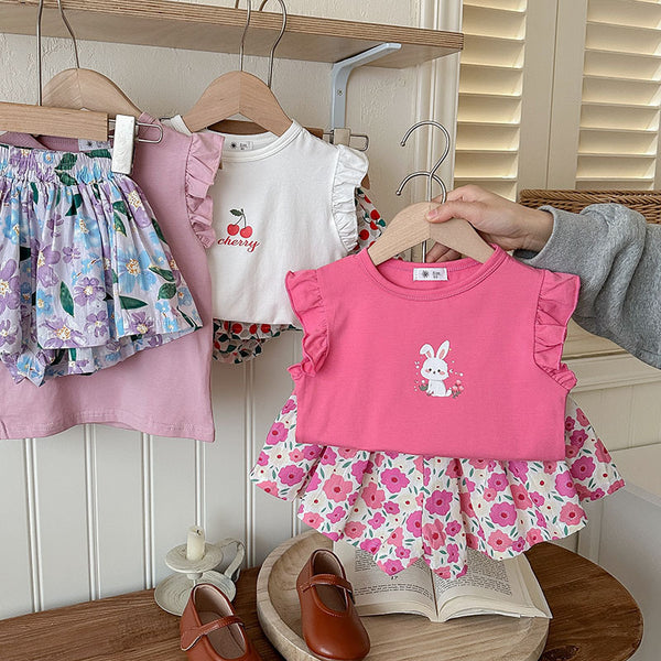 Girls Summer New Arrival Butterfly Print T-shirt Two-piece Set