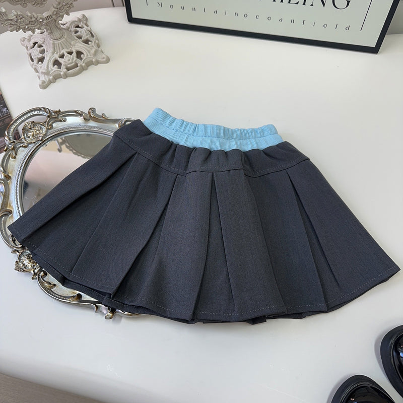 Girls Summer New Plaid Top Pleated Skirt Two-piece Suit