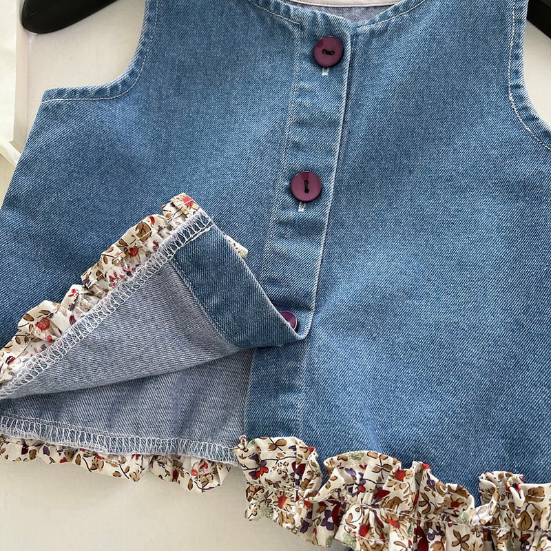 Girls Summer New Lace Soft Denim Vest Shorts Two-piece Set