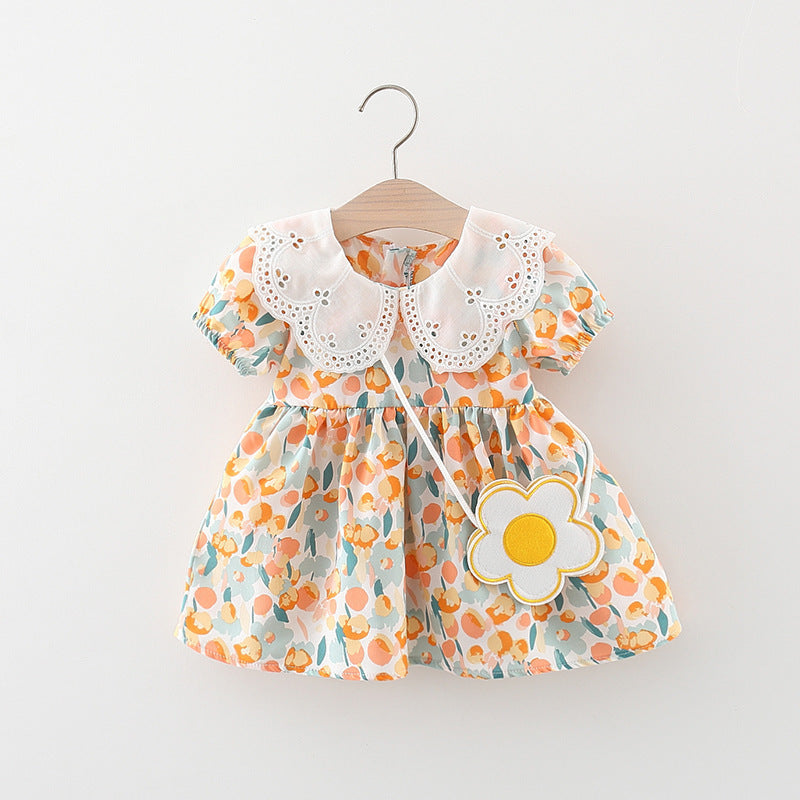 Toddler Dress Sweet Baby Lace Lapel Graffiti Dress