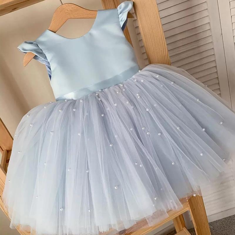 Pearl Mesh Bowknot Splicing Princess Dress