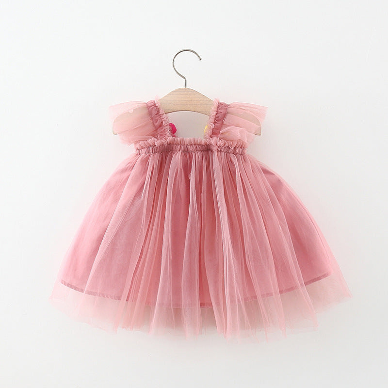 Baby Girl 3D Flower Flying Sleeve Princess Dress